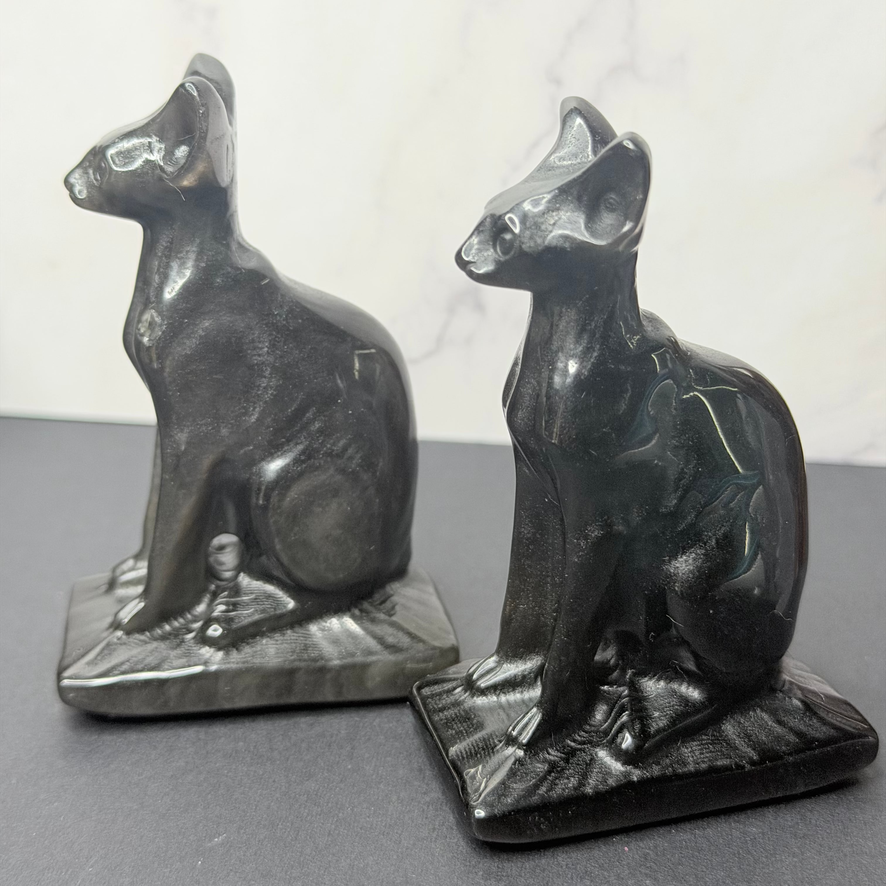 Silver Sheen Obsidian Sphynx Cat Carving