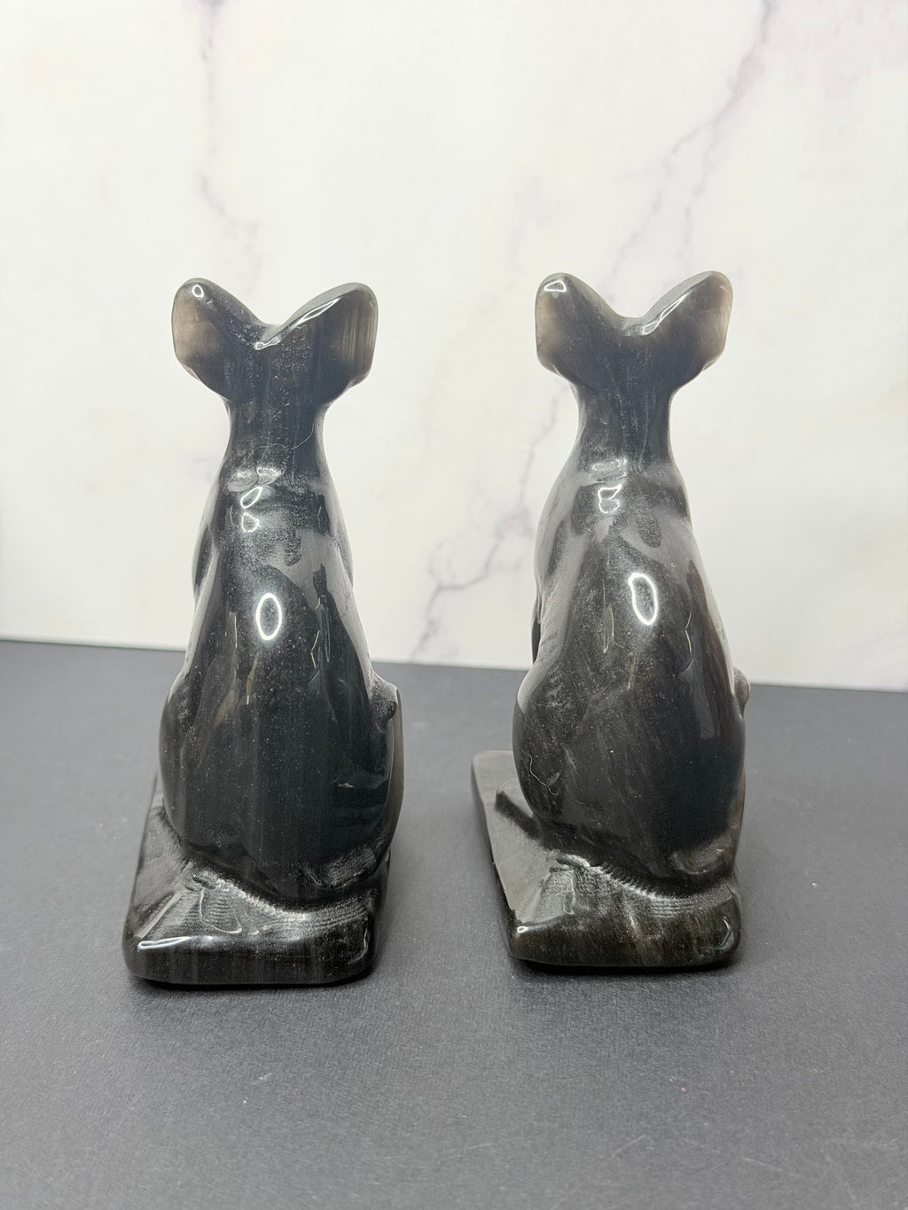 Silver Sheen Obsidian Sphynx Cat Carving