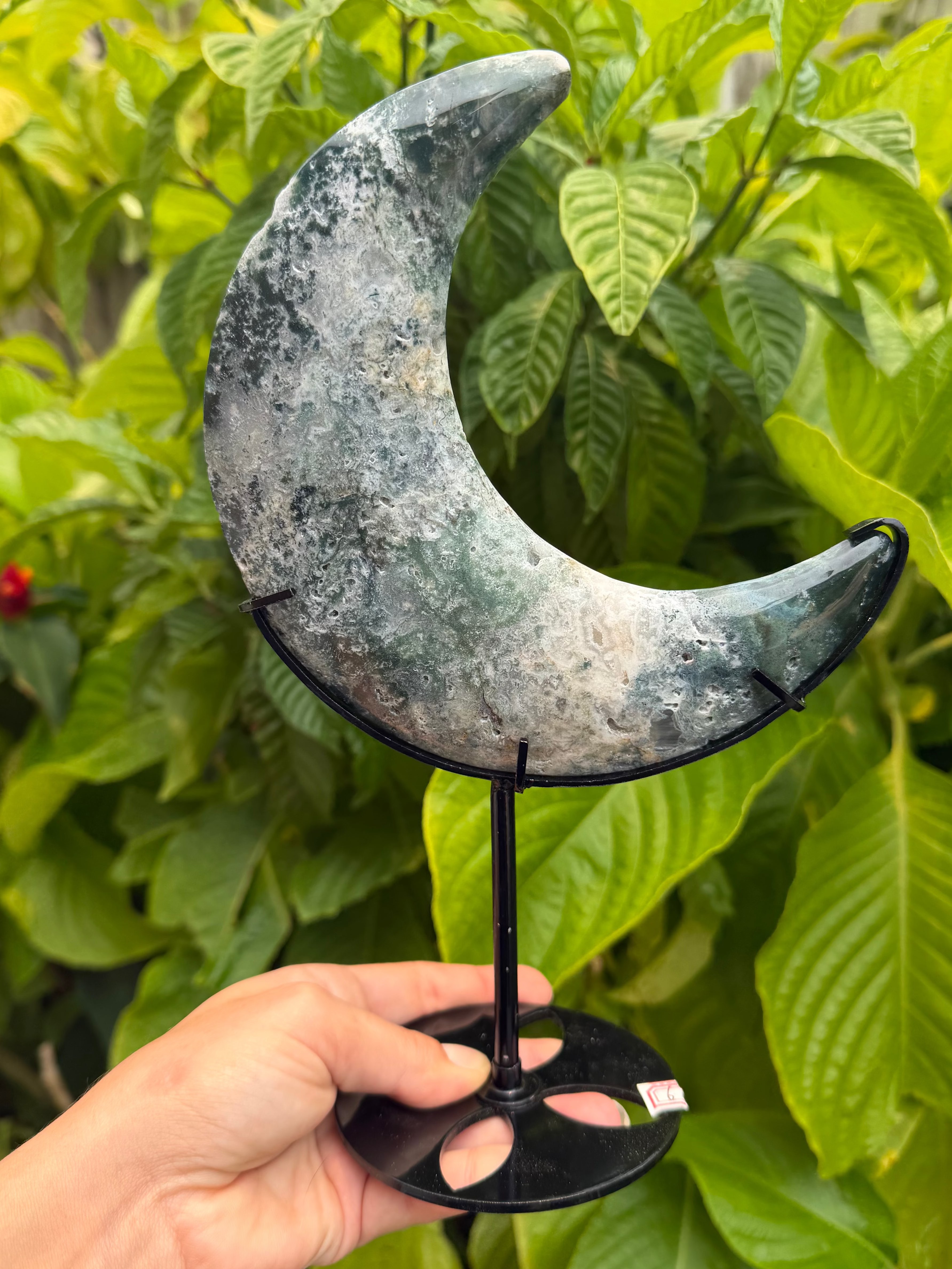 Moss Agate Moon with Stand