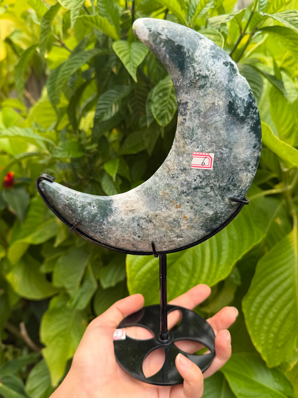 Moss Agate Moon with Stand