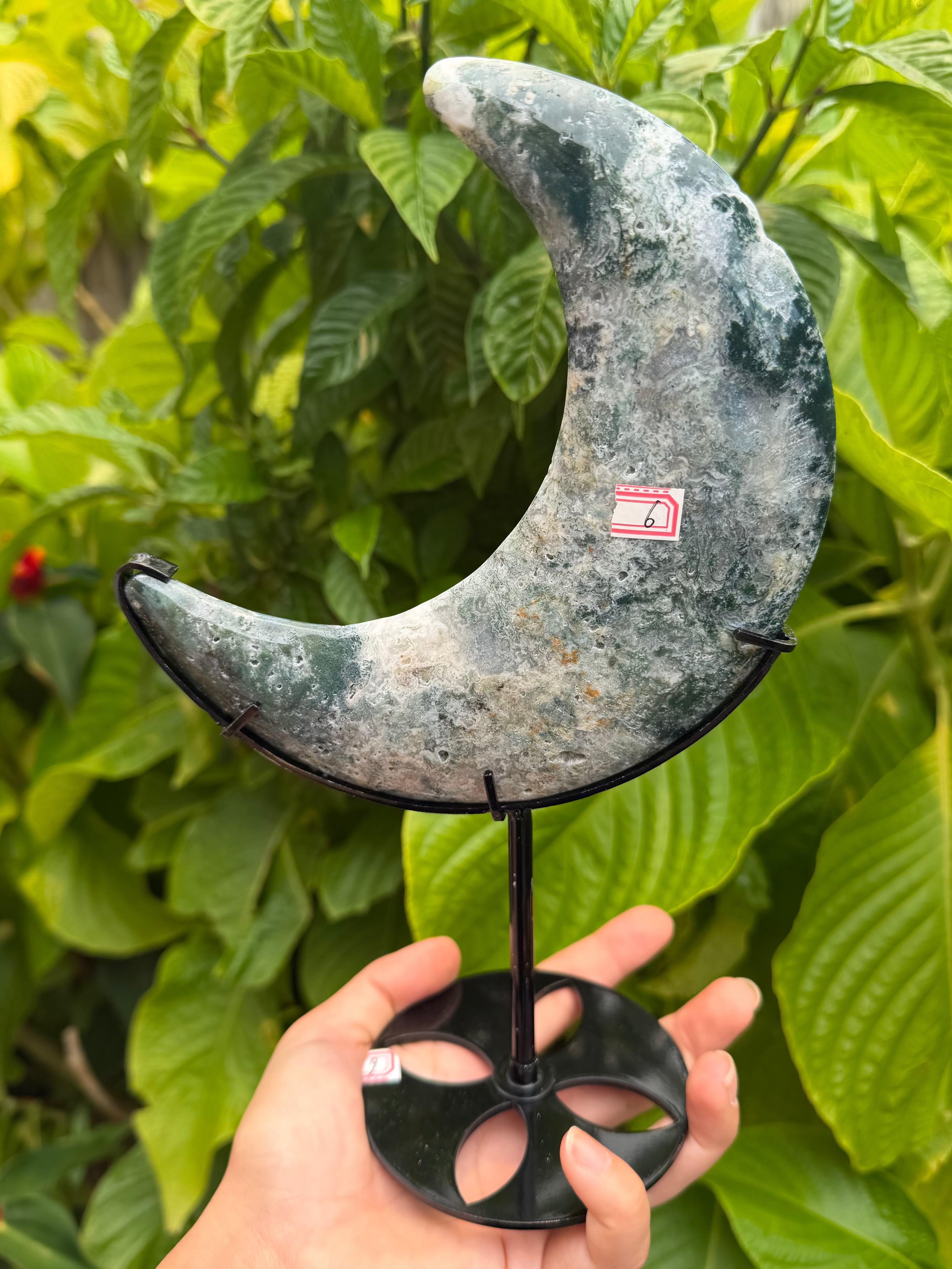 Moss Agate Moon with Stand