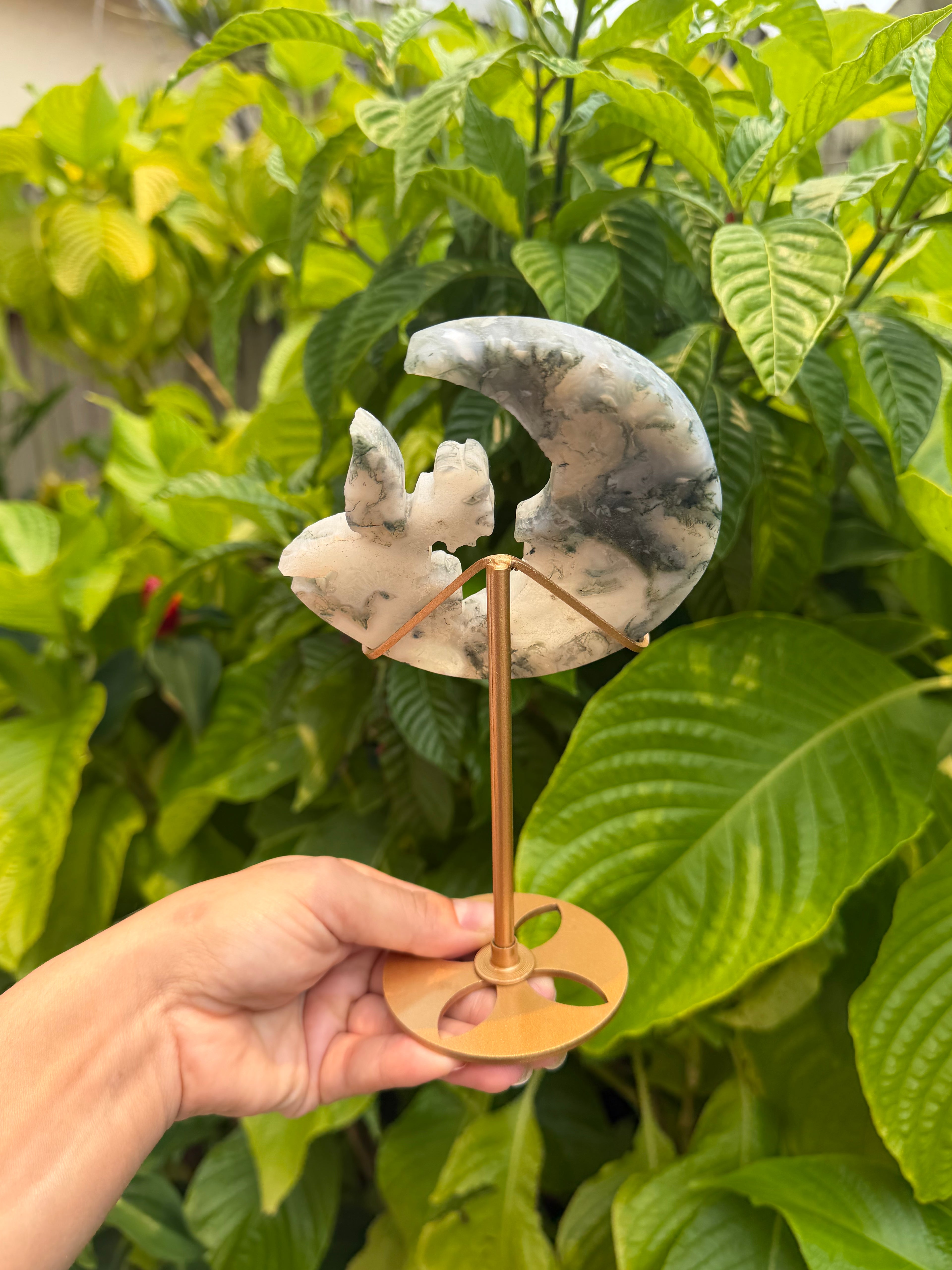 Moss Agate Fairy Moon with Stand