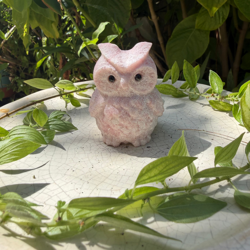 Pink Opal Owl Carving