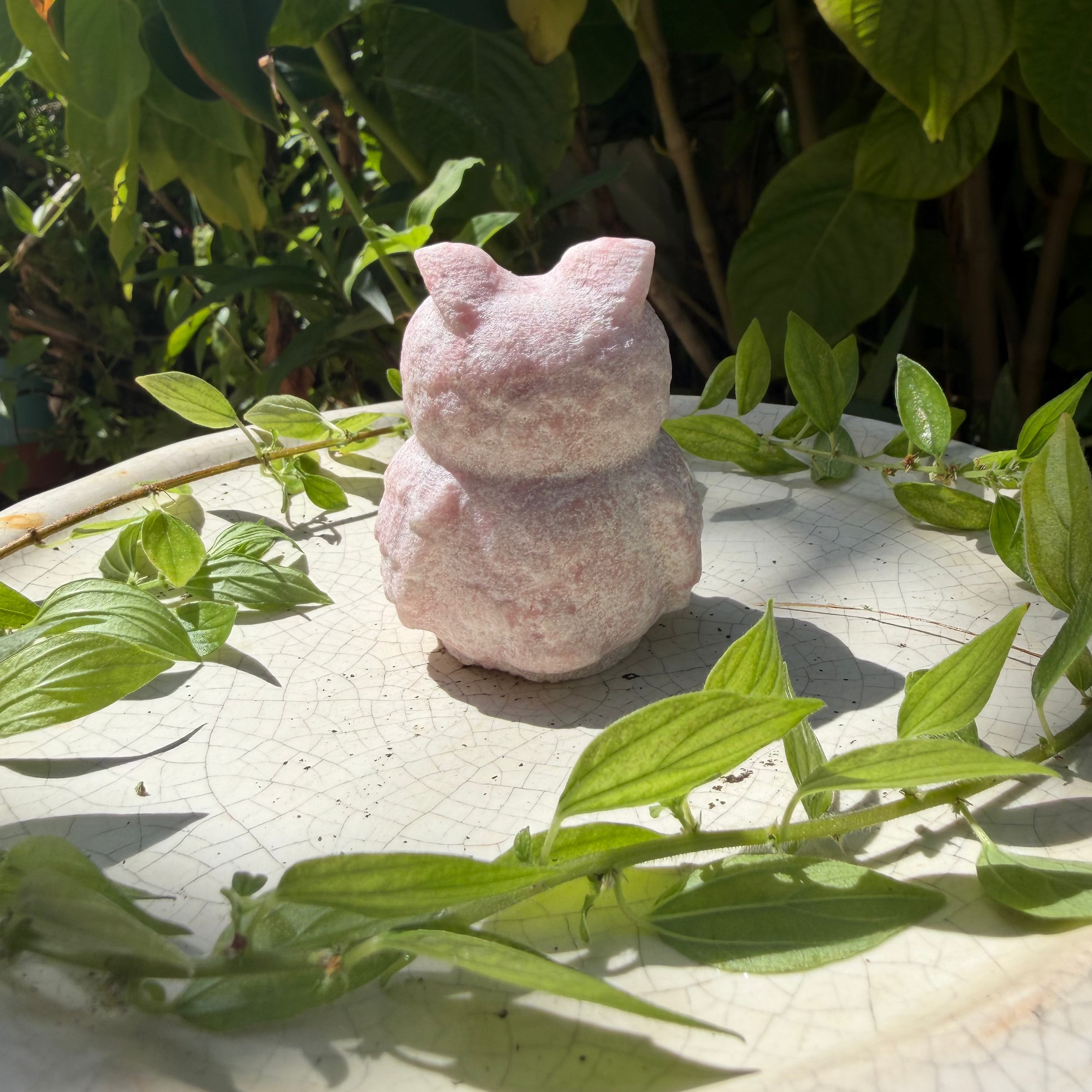 Pink Opal Owl Carving