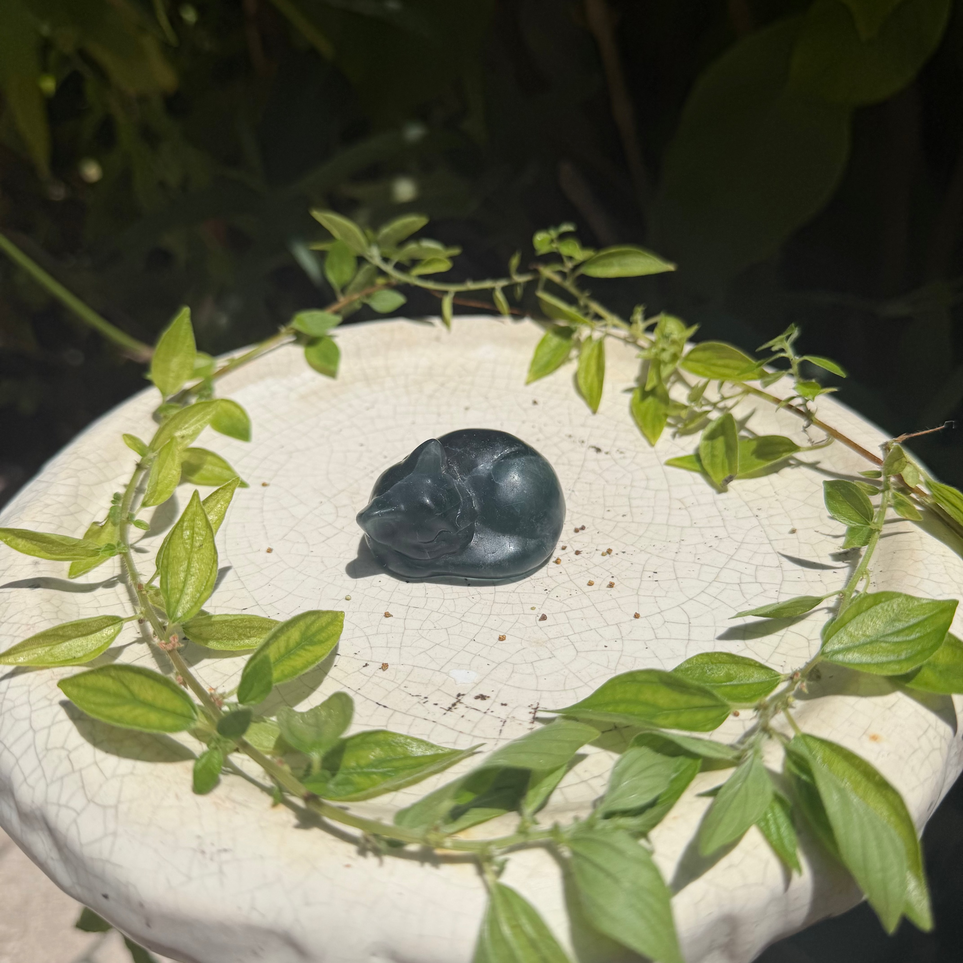 Fluorite Sleeping Kitty Carvings