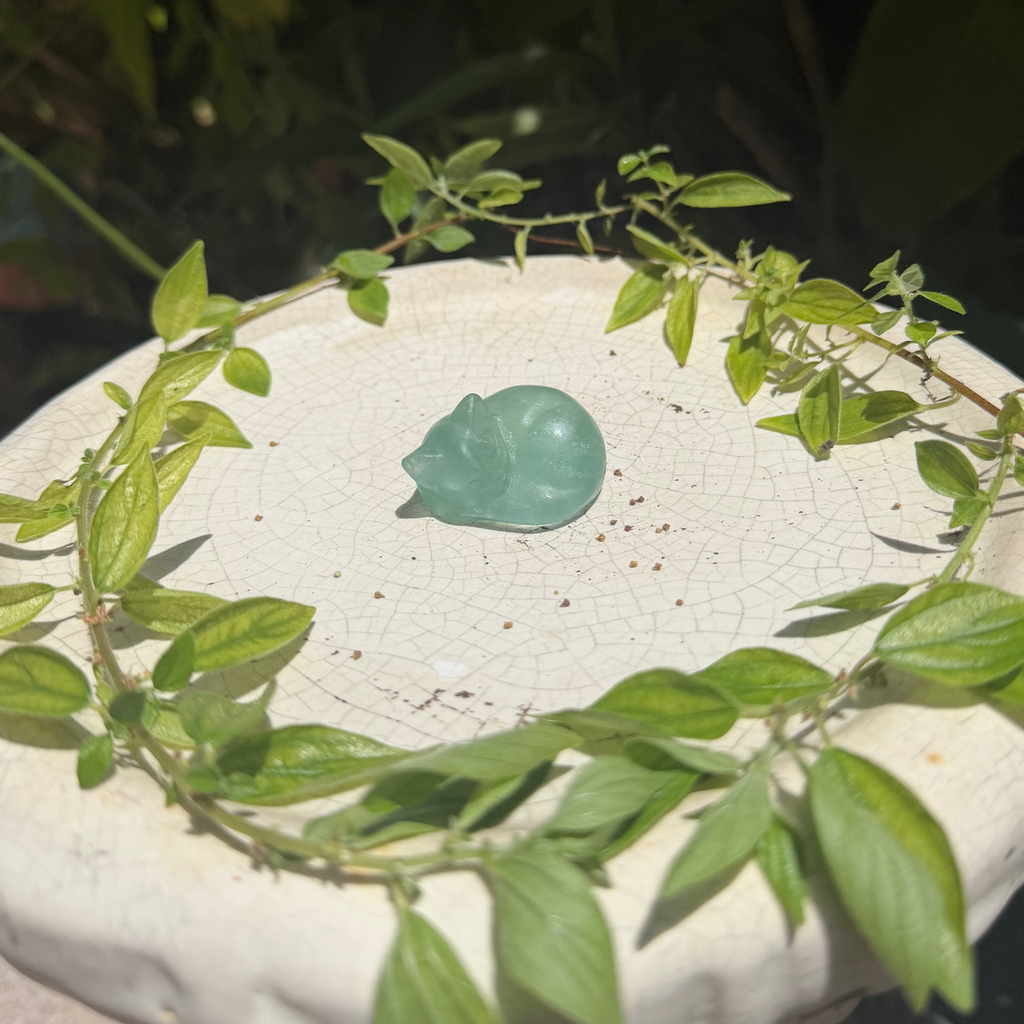 Fluorite Sleeping Kitty Carvings