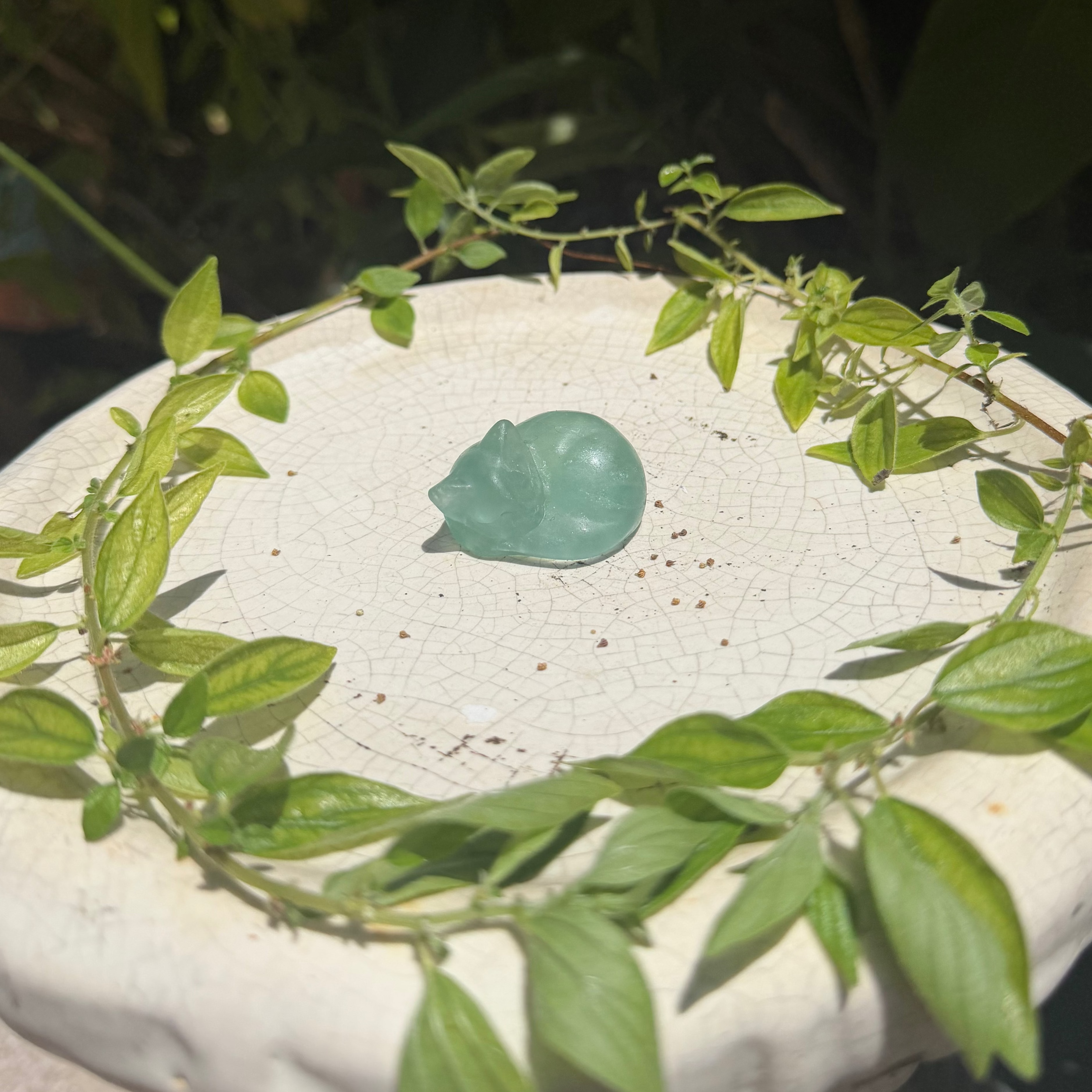 Fluorite Sleeping Kitty Carvings