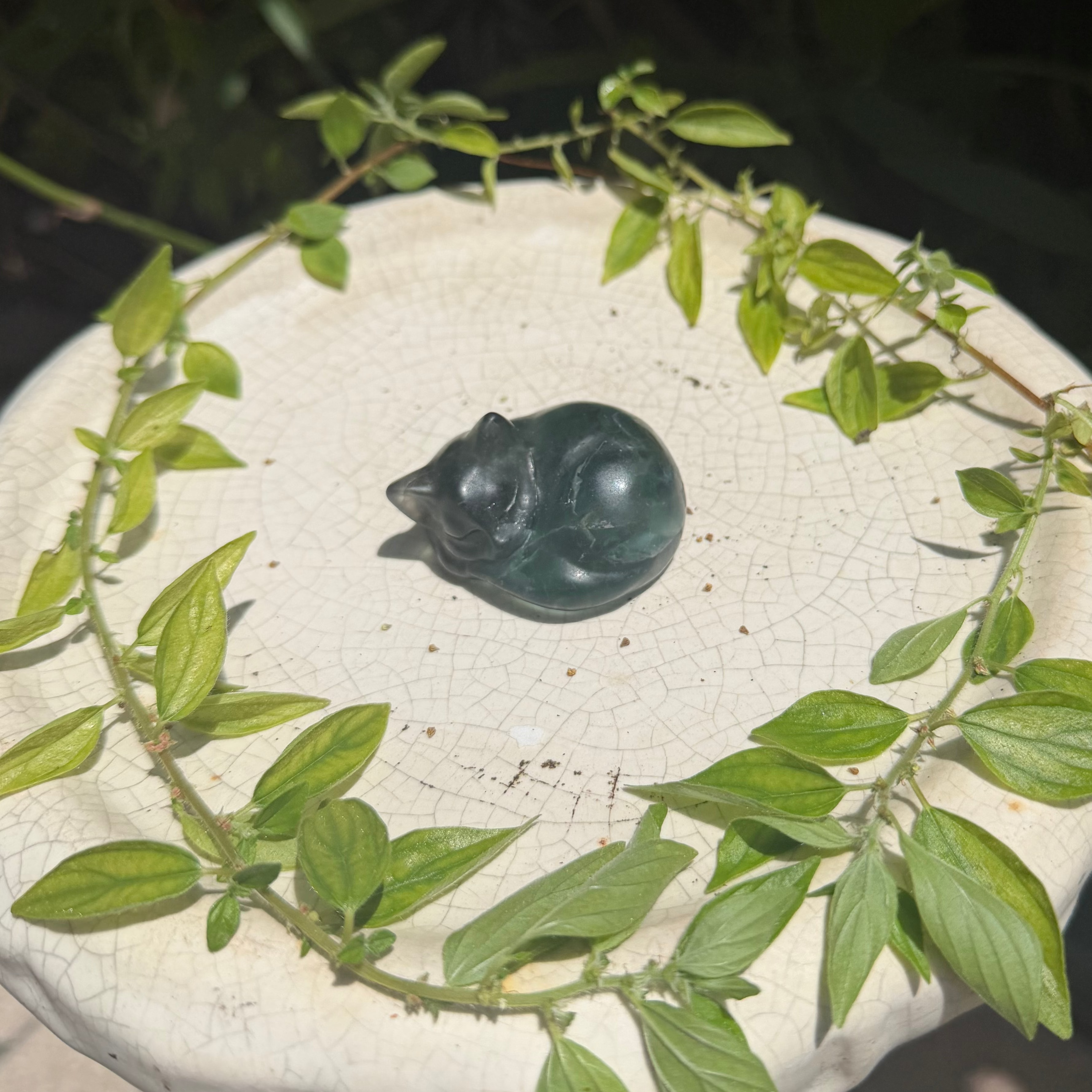 Fluorite Sleeping Kitty Carvings